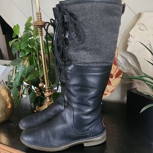 UGG Black Leather and Gray Wool Waterproof Boots Size 7